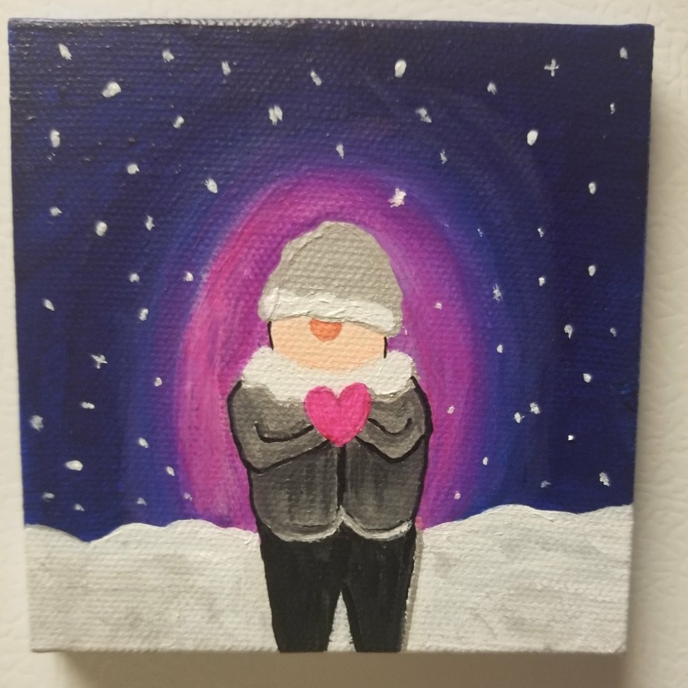 Mini acrylic winter friend painting